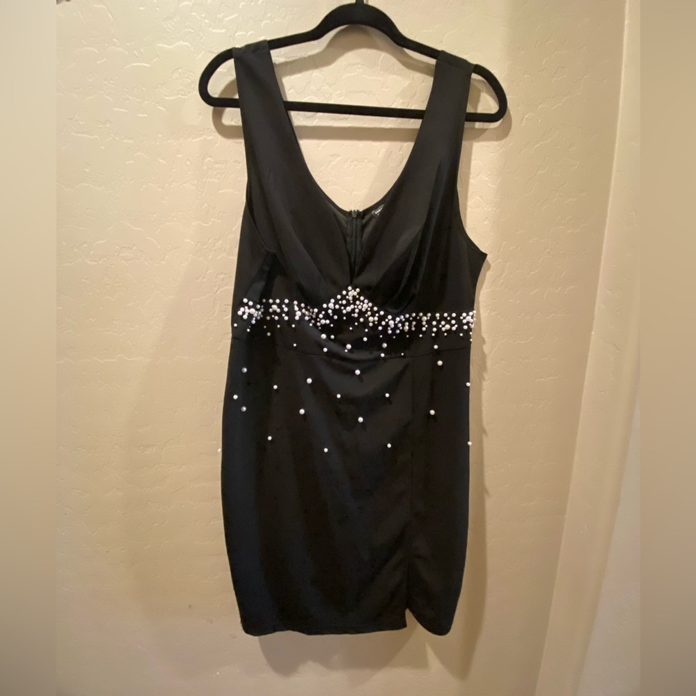 Black Mini Dress with Pearl Details
